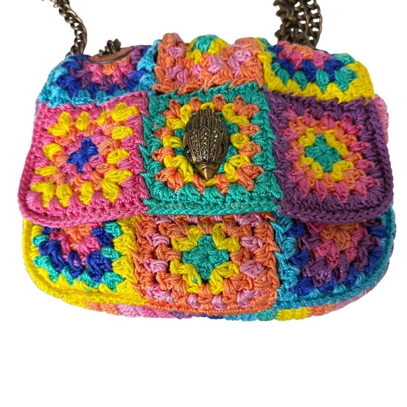 Kurt Geiger London Kensington Crochet Granny Square Colorful with Chain Strap - Picture 2 of 13